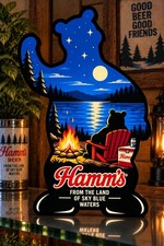 Hamm’s Beer Bear Campfire Lake LED Light Box Sign Vintage Bar Cabin Man Cave picture