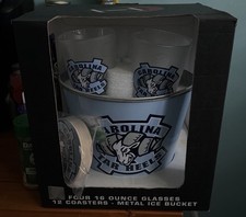 UNC Tarheels Ice Bucket w/ 4 Glasses & 12 Coasters Bar ware/ Tailgate Collection picture