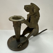 Antique Jugendstil Brass Lion Dog Candle Match Holder Taschner Era Style 1900s picture