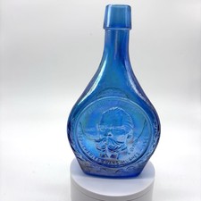 Vintage 1948 Wheaton Charles Evans Hughes Blue Carnival Glass Decanter Bottle picture