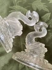 Vintage 2 Pc Nautical frosted glass Sea Serpent dolphin Kio candlesticks Heavy picture