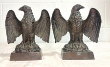 Pair of vintage solid bronze realistic open winged American bald eagle bookends picture