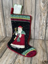 Debbie Mumm Christmas Stocking Old World Santa Claus Wool Needlepoint 17” Tall picture