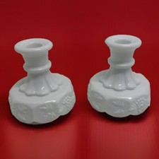 Vintage Westmoreland Paneled Grape Milk Glass Candle Holders Pair picture