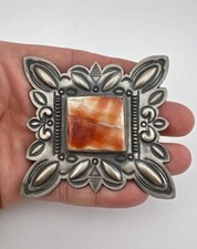 HUGE Harry Morgan Navajo Deep Stamped Sterling Silver Spiny Oyster Pin Brooch 3