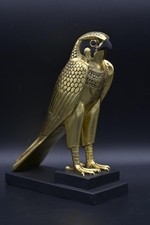 Gold Leaf Horus Statue Stone Egyptian Falcon God Sculpture Ancient Pharaoh BC picture