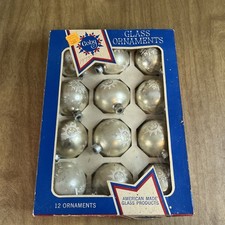12 Vintage Coby Glass Stenciled Sun Snowflake Ornaments Silver Balls 2.5” picture