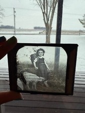 Antique Magic Lantern Glass Slide With Pastoral Scene Of Girl & Goat picture