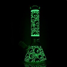 8in Glass Bong Hookah Water Pipe Smoking Beaker Bubbler Glow In Dark Bongs 14mm picture