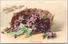 c1910s HAPPY NEW YEAR Postcard / Basket of Violet Flowers - Un-Signed Clapsaddle picture