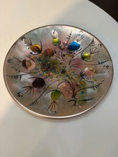 Large Vintage 1958 MCM California Cloisonne Hand Painted Enamel onCopper Platter picture