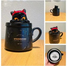 Starbucks Festive Halloween Black Cat Ceramic Mug With Lid Home Office Drinkware picture