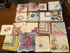 16-Vintage-Floral Printed Multicolor Handkerchiefs-Cotton /Lace Trim Assorted picture