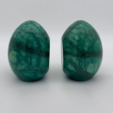 Vintage Ducceschi Volterra Green Alabaster Egg Shaped Bookends Italy Made Pair picture