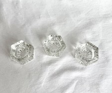 Antique Hexagon Crystal Starbust Open Salt Cellar Dip Dish Set of 3 Clear Glass picture