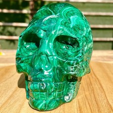 2.82LB Malachite Crystal Skull, Hand Carved Gemstone Fine Art Sculpture picture
