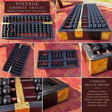 Vintage Chinese Suanpan Abacus Wooden Beads Brass Hardware Ownership History NA picture