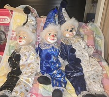 Lot Of Three Vintage marionette porcelain faced clowns on swing  picture