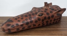 Hand Carved Painted Wood Giraffe Head Trinket Box With Lid Hinged Made In Kenya picture