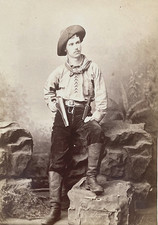 1883 ARMED COWBOY CABINET CARD YANKEE JUDD G.W. DAVIS TEXAS RAILROAD INSCRIBED picture