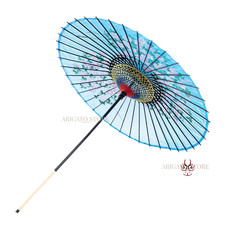 Japanese Silk Wagasa Umbrella Hand Painted Sakura Bamboo Dance Parasol picture
