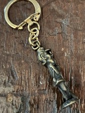 Vintage Brass Train Conductor Keychain Key Ring RARE 3 Inches picture