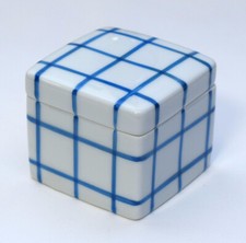 Handpainted French Chamart Blue Limoge Cube Trinket Box picture
