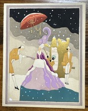 Vintage Art Deco Pochoir Xmas Greeting Card, Her Majesty Arriving in Snow, Grand picture