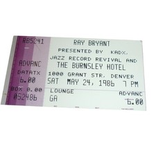 Vintage 1986 Ray Bryant Jazz Concert Ticket Stub The Burnsley Hotel Denver KADX picture