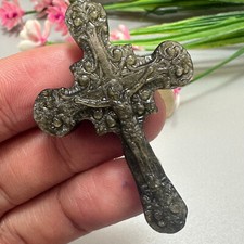 Natural Gold Obsidian Christianity Cross Quartz Jesus Crystal Reiki Healing 1PC picture