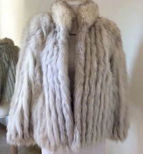 Vintage Saga Fox Gray Fur Coat Women's L Short Collared Lined Hook & Eye picture