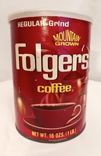 Vintage Folger's 16 Ozs. 1 Lb. Coffee Tin Paper Label With Lid Empty picture