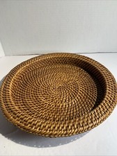 Vtg Rattan Round Fruit Bread Tray Basket~11” Warm Brown Excl Condition Display picture