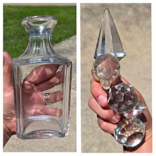 Vintage Signed Baccarat France Crystal Square Whiskey Decanter + 5 Stoppers picture