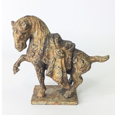 Vintage Tang Dynasty Style Prancing Horse Figurine Heavy Metall Patina Small picture