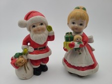 Vintage 1970s Homco Christmas Girl and Boy Presents 5401 Mr & Mrs Claus SET 2 picture
