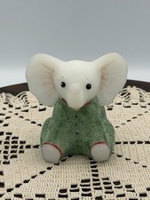 Fenton PJ Babies Sitting Baby Elephant HP Green Sugared Signed D. Wright picture
