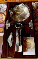 Compact Wooden Foldable Travel Cigar Ashtray Set with Cigar Cutter & Punch picture