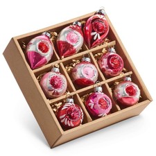 Vintage Pink Indent Reflector Ornaments Box Set/9 picture