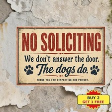 Funny Dog Answer Door No Soliciting Warning Guard Puppy Plaque Metal Tin Sign picture