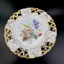 Vintage Carl Tielsch Porcelain Plate Floral Gold Gilt Reticulated Hand-Painted picture