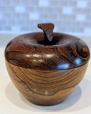 Handmade Black Walnut Lidded Apple-Shaped W/Stem Storage Box picture