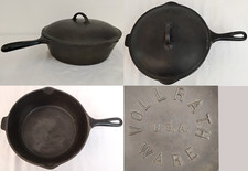 Vintage Vollrath Ware USA Cast Iron Deep Skillet Pan #8 w/ Embossed Lid #Z5988 picture