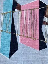 Architectural Space Age Atomic Mid Century Surrealist Barkcloth Vintage Fabric picture