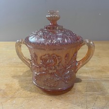 Vtg Imperial Glass Lustre Rose Marigold Carnival Glass Lidded Sugar Bowl Deco picture