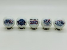 AMERICA 250 Collectible FIVE ONE INCH Glass Shooter Marbles & Stands. picture