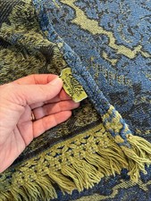 Vtg Bates MCM Blue Green Jacquard Heavy Cotton Bedspread TWIN Fabulous 1 of 2 picture