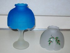 Vtg Westmoreland Glass Fairy Candle Lamp 2 Shades Holly Berry & Blue Satin  Base picture