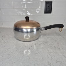 Vintage Wear-Ever Hallite No. 2103 1/2 USA 3-1/2 QT Aluminum Pot w/ Copper Lid picture