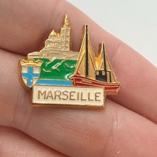 Marseille France Lapel Pin Old Port Notre Dame Basilica Travel Souvenir Vintage picture